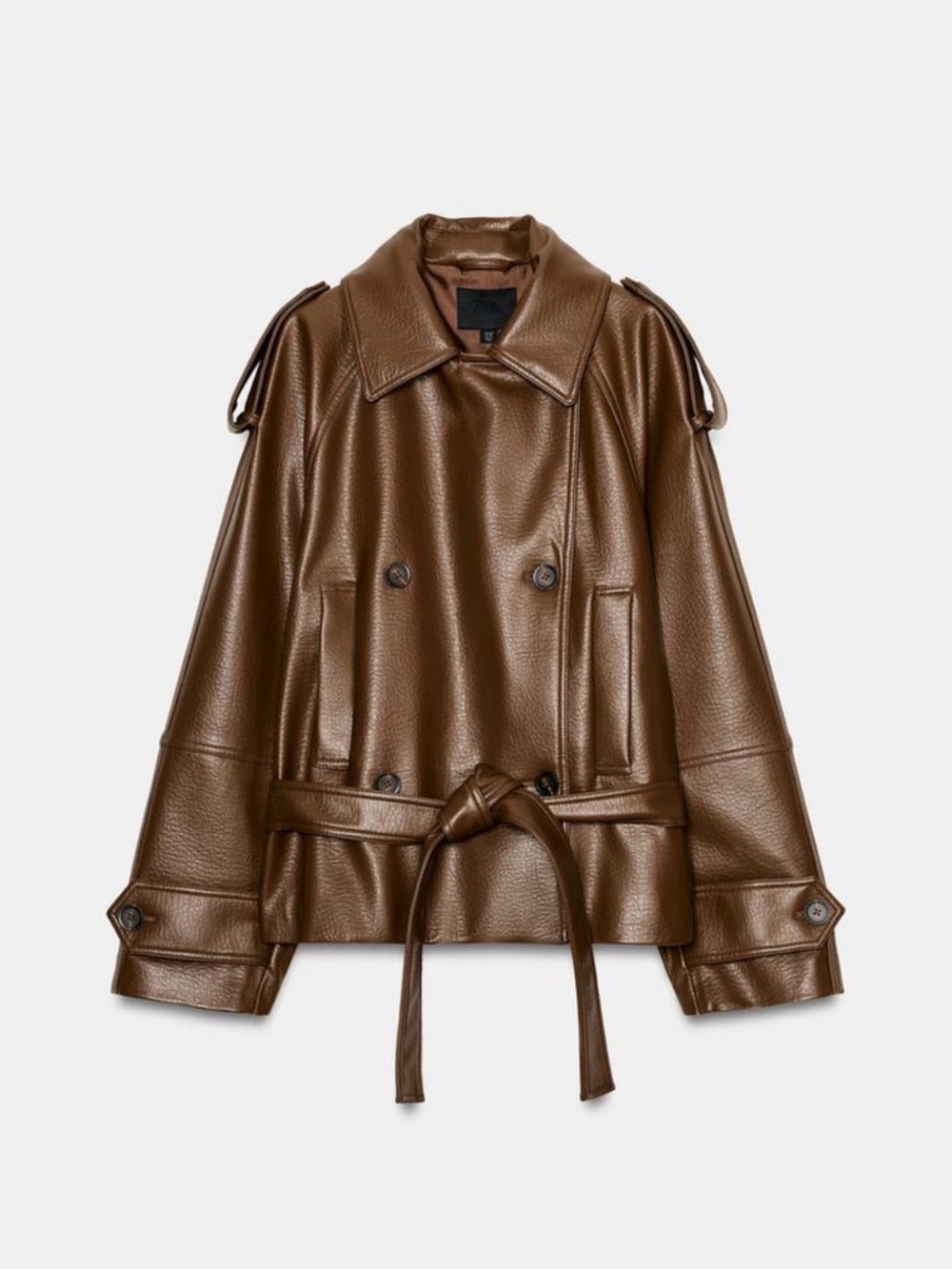 ZARA FAUX LEATHER SHORT TRENCH COAT NWT Size S